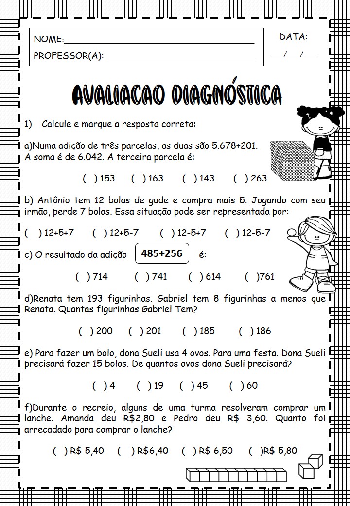 Atividades diagnósticas MATEMÁTICA 4º ano - Loja da Coruja Pedagógica