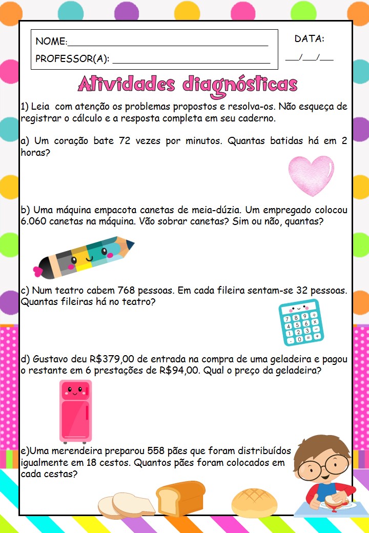 Atividades diagnósticas Matemática 5º ano - Loja da Coruja Pedagógica