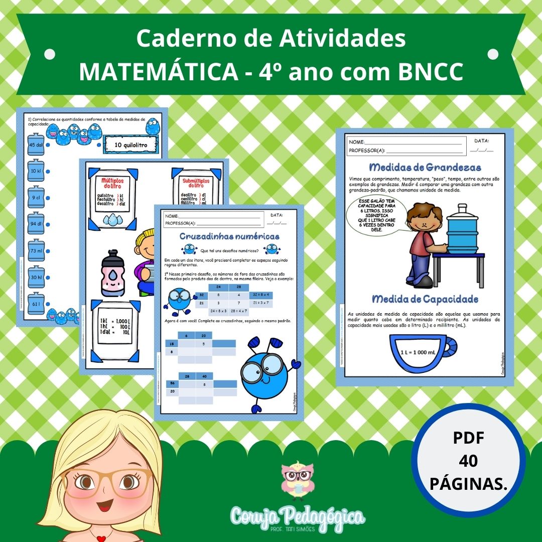 Matemática 4º ano caderno de atividades - Loja da Coruja Pedagógica