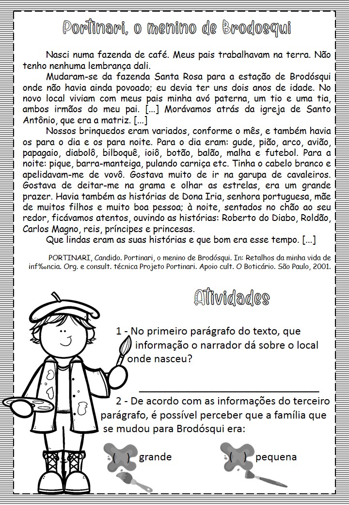 Atividade de Português para 4º Ano - Interpretação de Texto