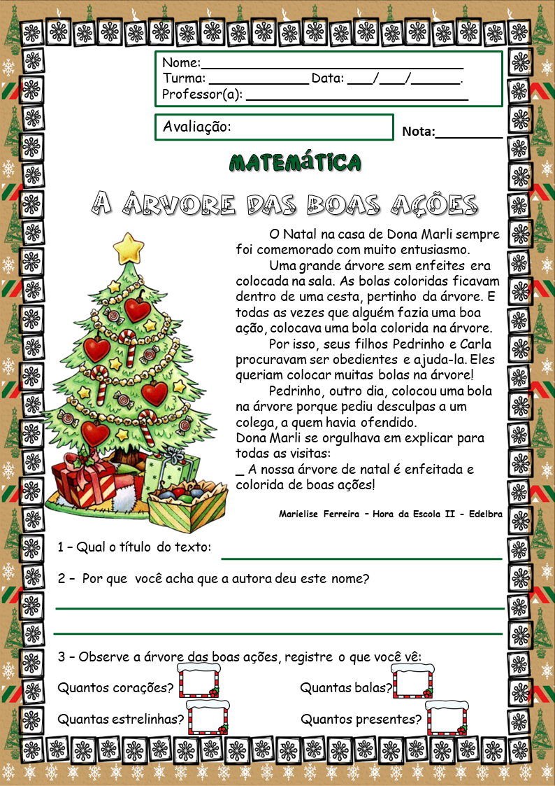 AVALIAÇÃO DE MATEMÁTICA 3º ANO - 4º BIMESTRE - ENSINO FUNDAMENTAL