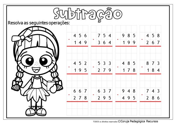 Atividades de Subtração @corujapedagogicarecursos