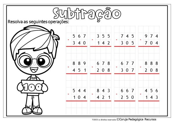 Atividades de Subtração @corujapedagogicarecursos