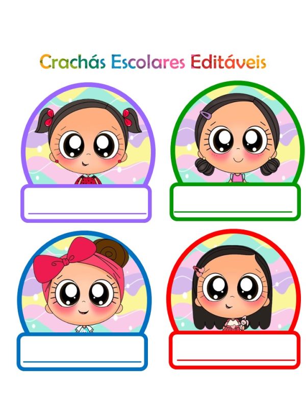 Crachás editáveis Crianças fofas @corujapedagogicarecursos