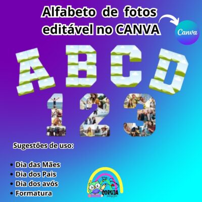 Alfabeto e Algarismos de Molduras Personalizáveis no Canva PLR Editável para REVENDA