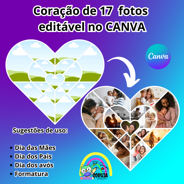 Coração de fotos editável no CANVA @corujapedagogica loja