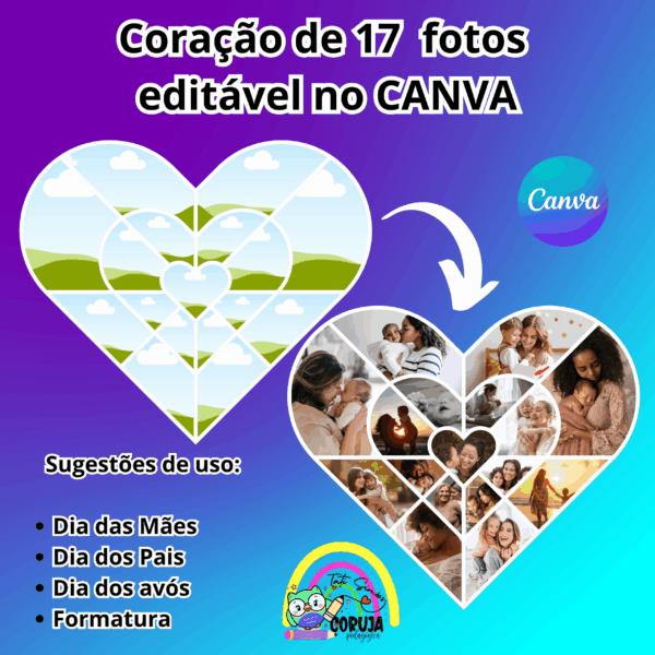 Coração de Molduras Personalizáveis no Canva – Arquivo PLR Editável para Revenda