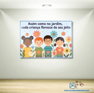 Painel Crianças e flores fundo AZUL - @prof.tati.simoes
