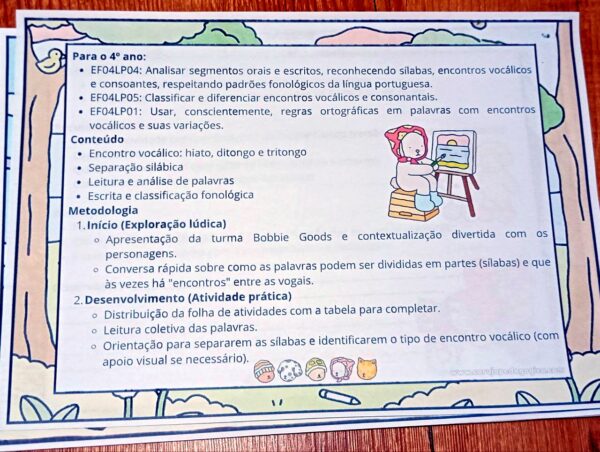 Atividade Lúdica de Encontros Vocálicos (Hiato, Ditongo e Tritongo) com a Turma Bobbie Goods