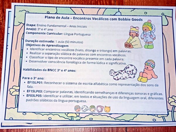 Atividade Lúdica de Encontros Vocálicos (Hiato, Ditongo e Tritongo) com a Turma Bobbie Goods
