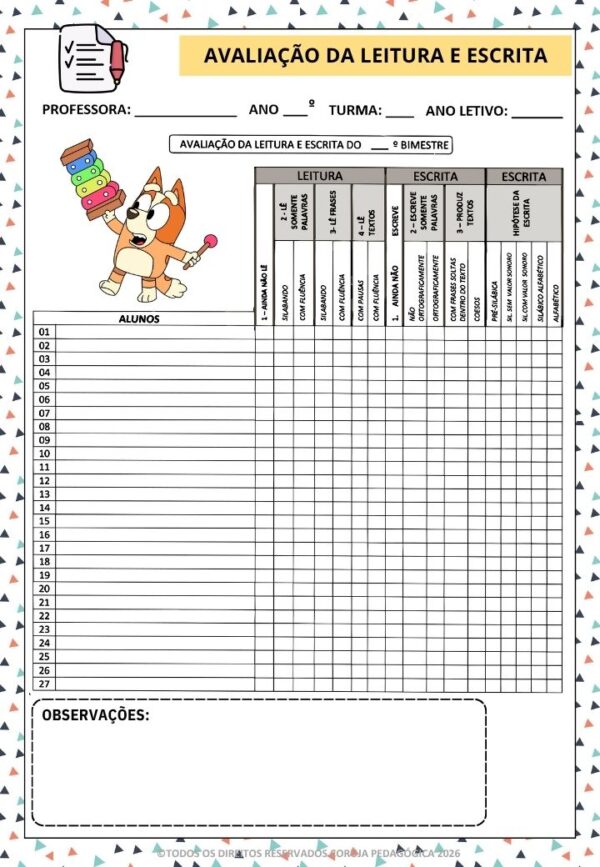 Bluey e Bingo Planner e Caderno Pedagógico 2026 @corujapedagogica