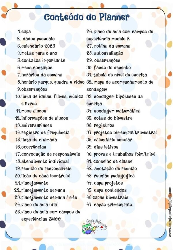 Bluey e Bingo Planner e Caderno Pedagógico 2026 @corujapedagogica