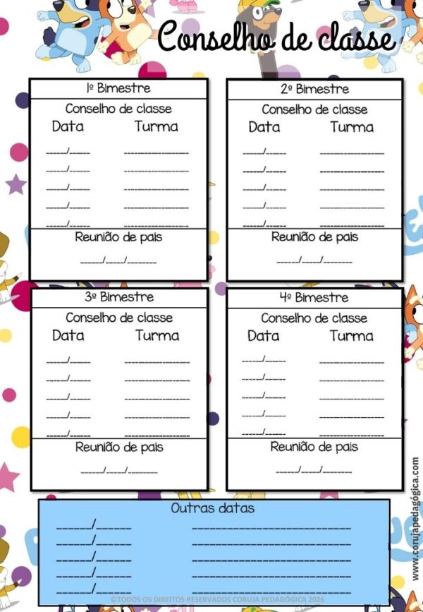 Bluey e Bingo Planner e Caderno Pedagógico 2026 @corujapedagogica