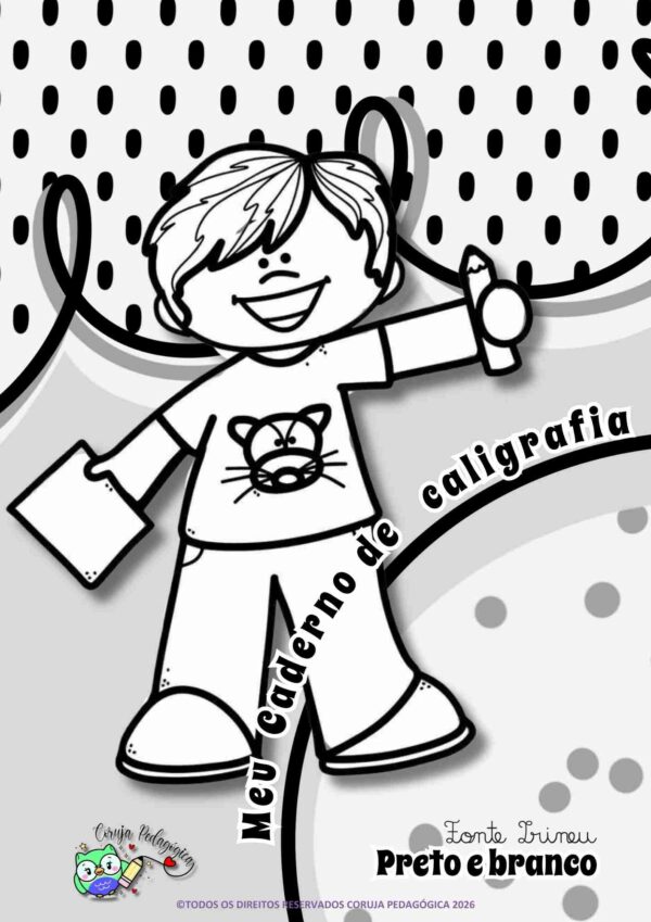 Caderno de Caligrafia Preto e Branco – Letra Cursiva e Imprensa