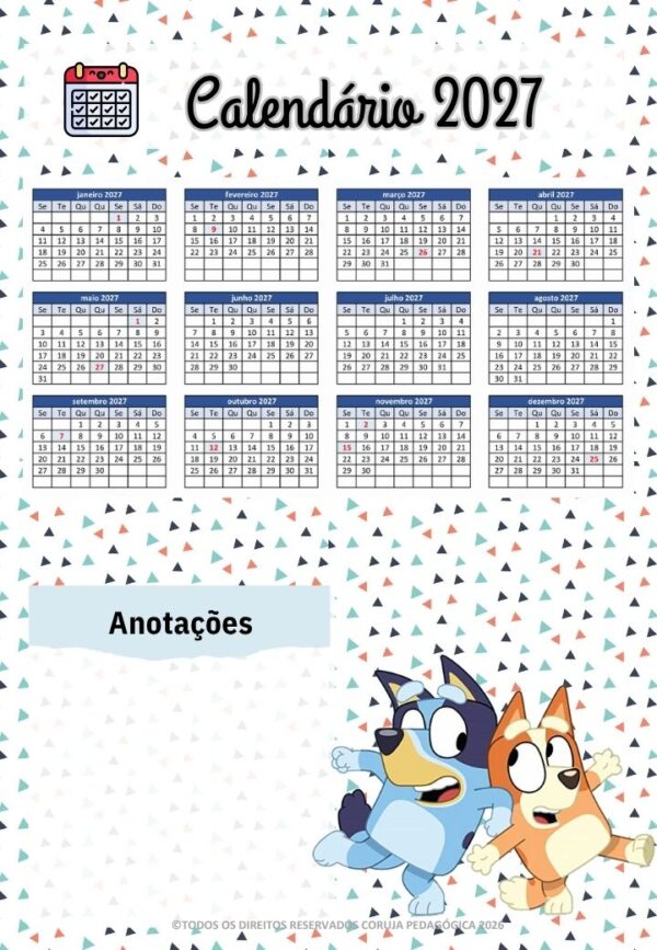 Bluey e Bingo Planner e Caderno Pedagógico 2026 @corujapedagogica