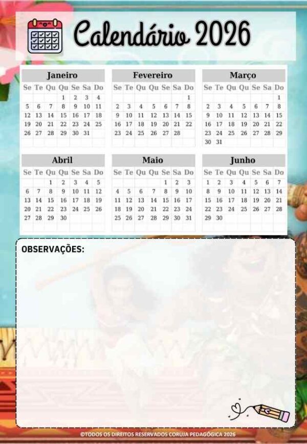 Moana Planner e Caderno Pedagógico 2026 @corujapedagogica