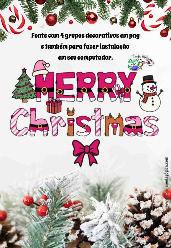 PACOTE DE 4 FONTES NATALINA EM PNG Pacote de 4 Fontes decorativas Natalinas @corujapedagogica