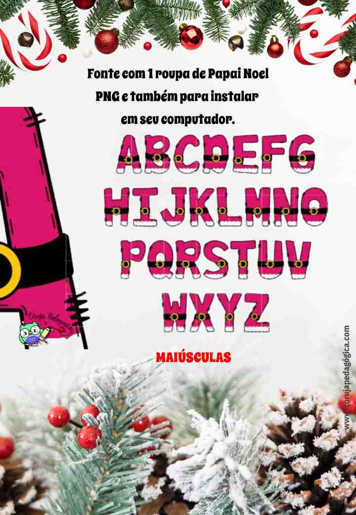 PACOTE DE 4 FONTES NATALINA EM PNG Pacote de 4 Fontes decorativas Natalinas @corujapedagogica