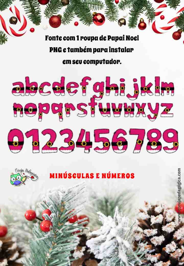 PACOTE DE 4 FONTES NATALINA EM PNG Pacote de 4 Fontes decorativas Natalinas @corujapedagogica