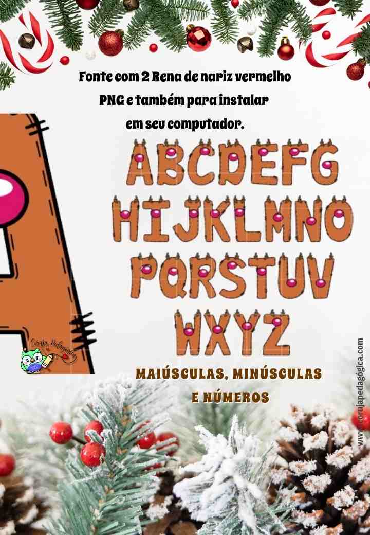PACOTE DE 4 FONTES NATALINA EM PNG Pacote de 4 Fontes decorativas Natalinas @corujapedagogica