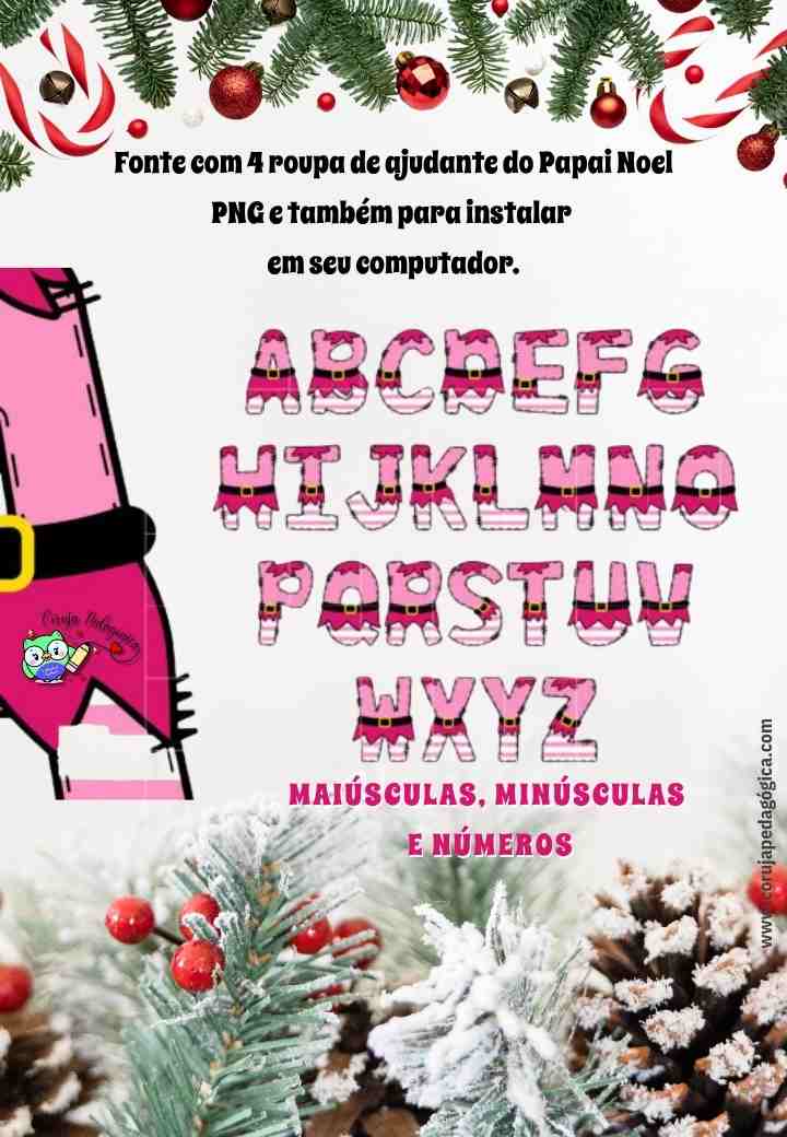 PACOTE DE 4 FONTES NATALINA EM PNG Pacote de 4 Fontes decorativas Natalinas @corujapedagogica