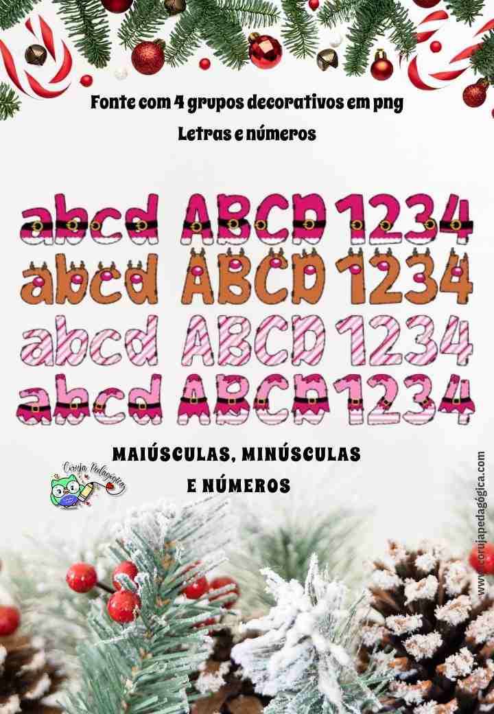PACOTE DE 4 FONTES NATALINA EM PNG Pacote de 4 Fontes decorativas Natalinas @corujapedagogica