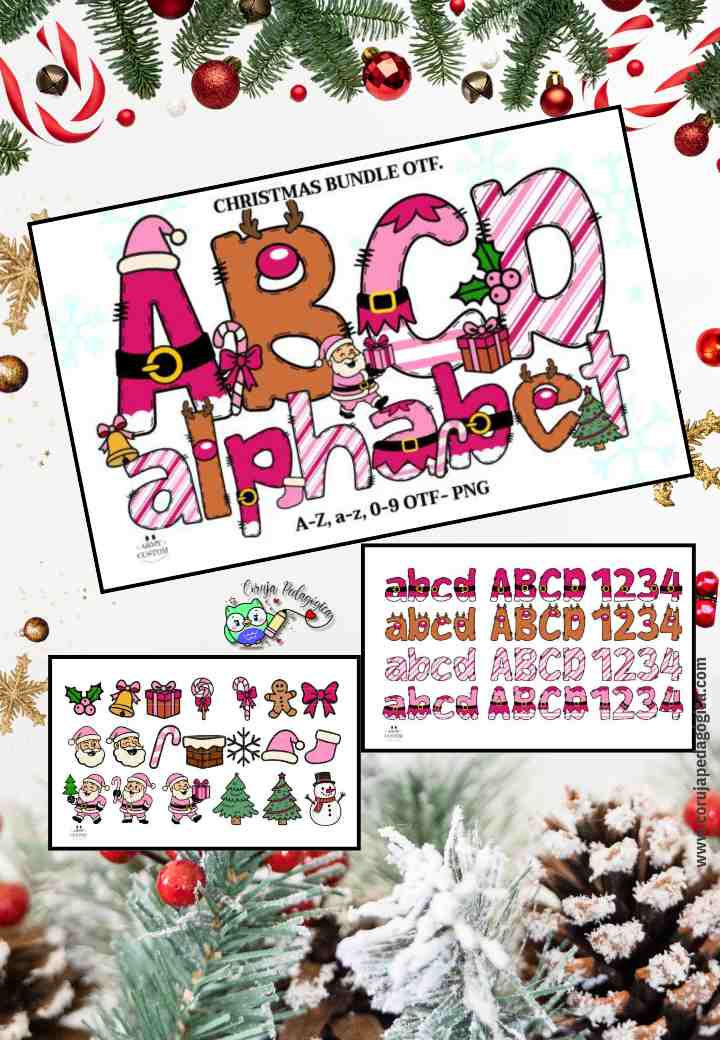 PACOTE DE 4 FONTES NATALINA EM PNG Pacote de 4 Fontes decorativas Natalinas @corujapedagogica