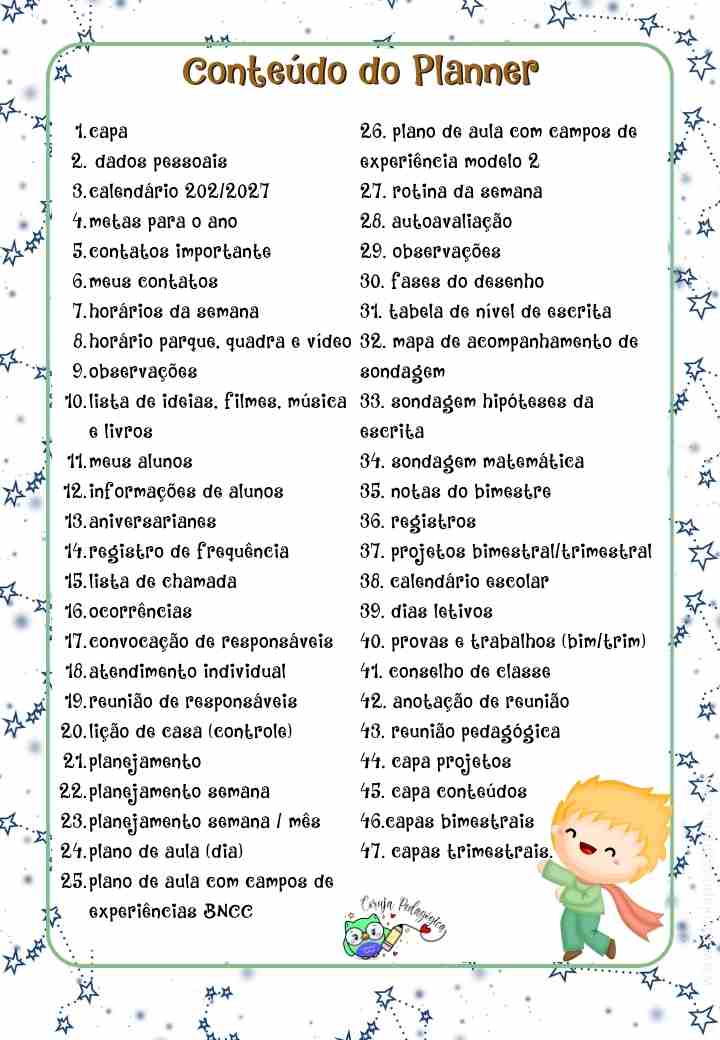 O Pequeno Principe planner e caderno pedagógico Planner e caderno Pedagógico Pequeno Príncipe 2025-2026