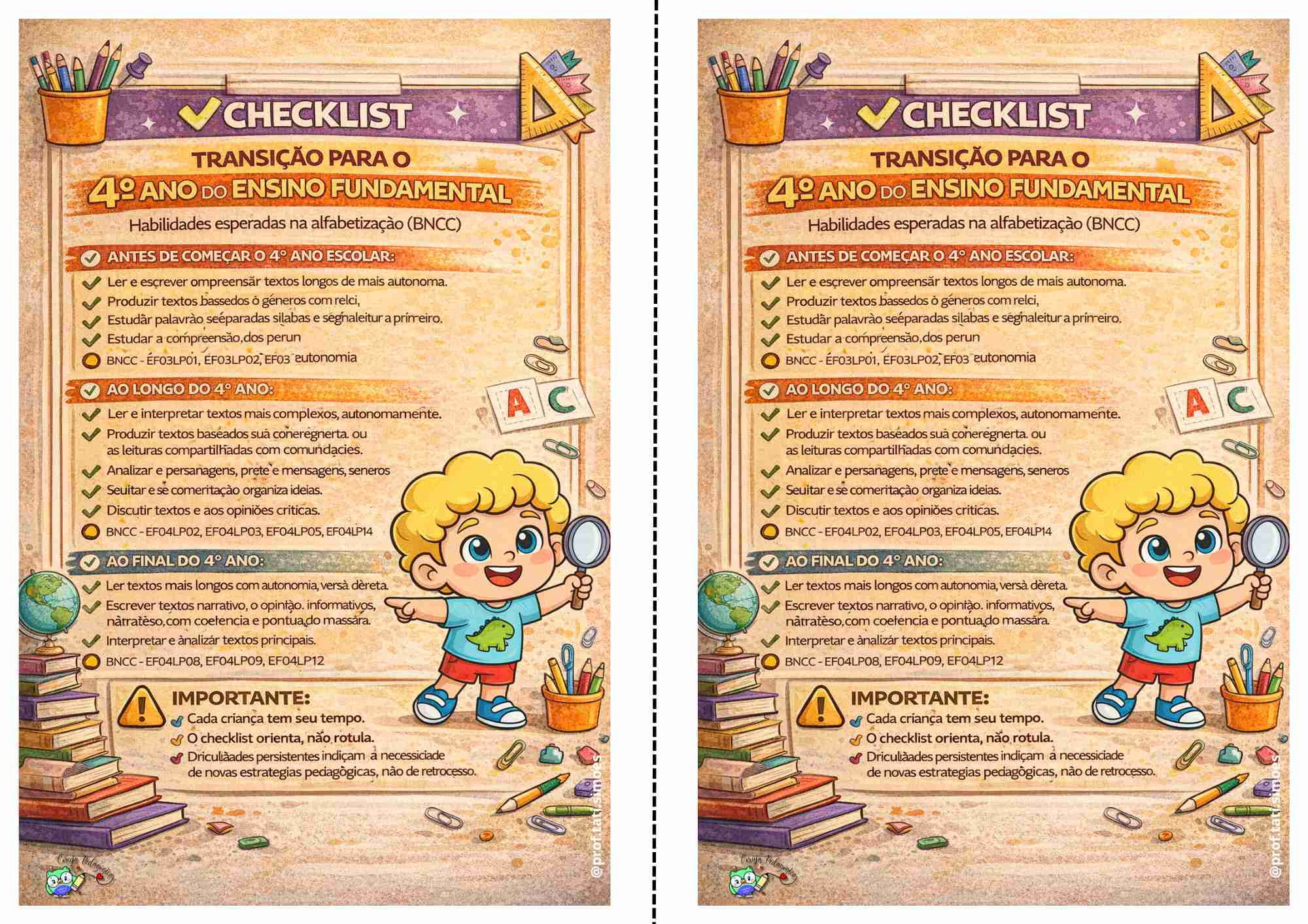 Checklist Exclusivo: Transição para os Anos Iniciais (BNCC) Checklist A5 4º ano @prof.tati.simoes