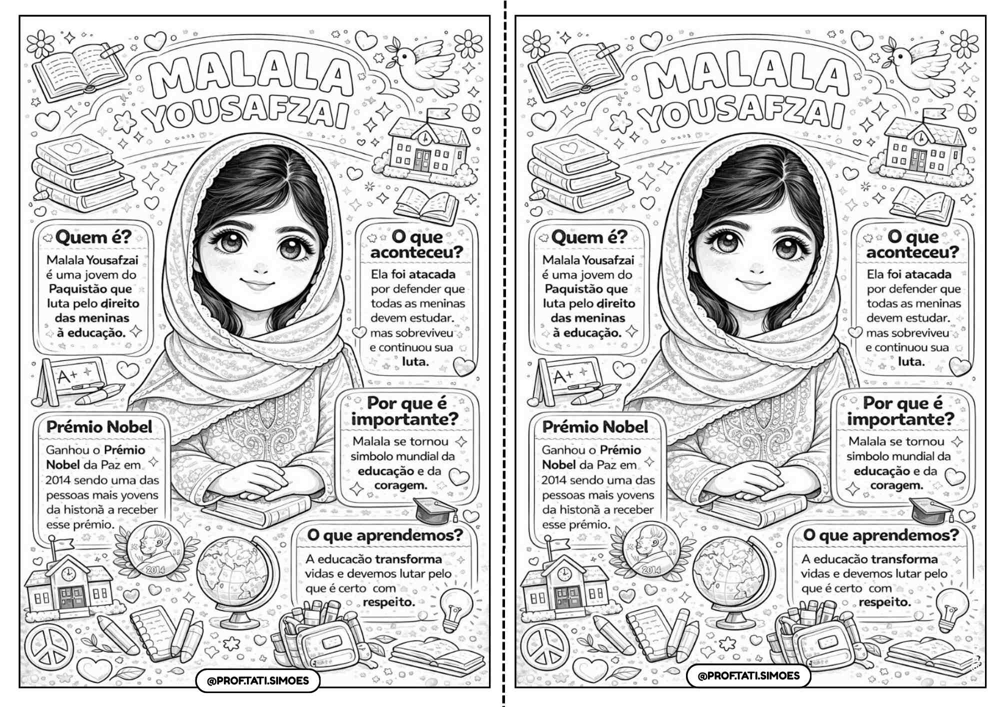 Atividade sobre Malala Yousafzai em PDF – Texto e Exercícios (BNCC) QUEM É MALALA Yousafzai_ @prof.tati.simoes
