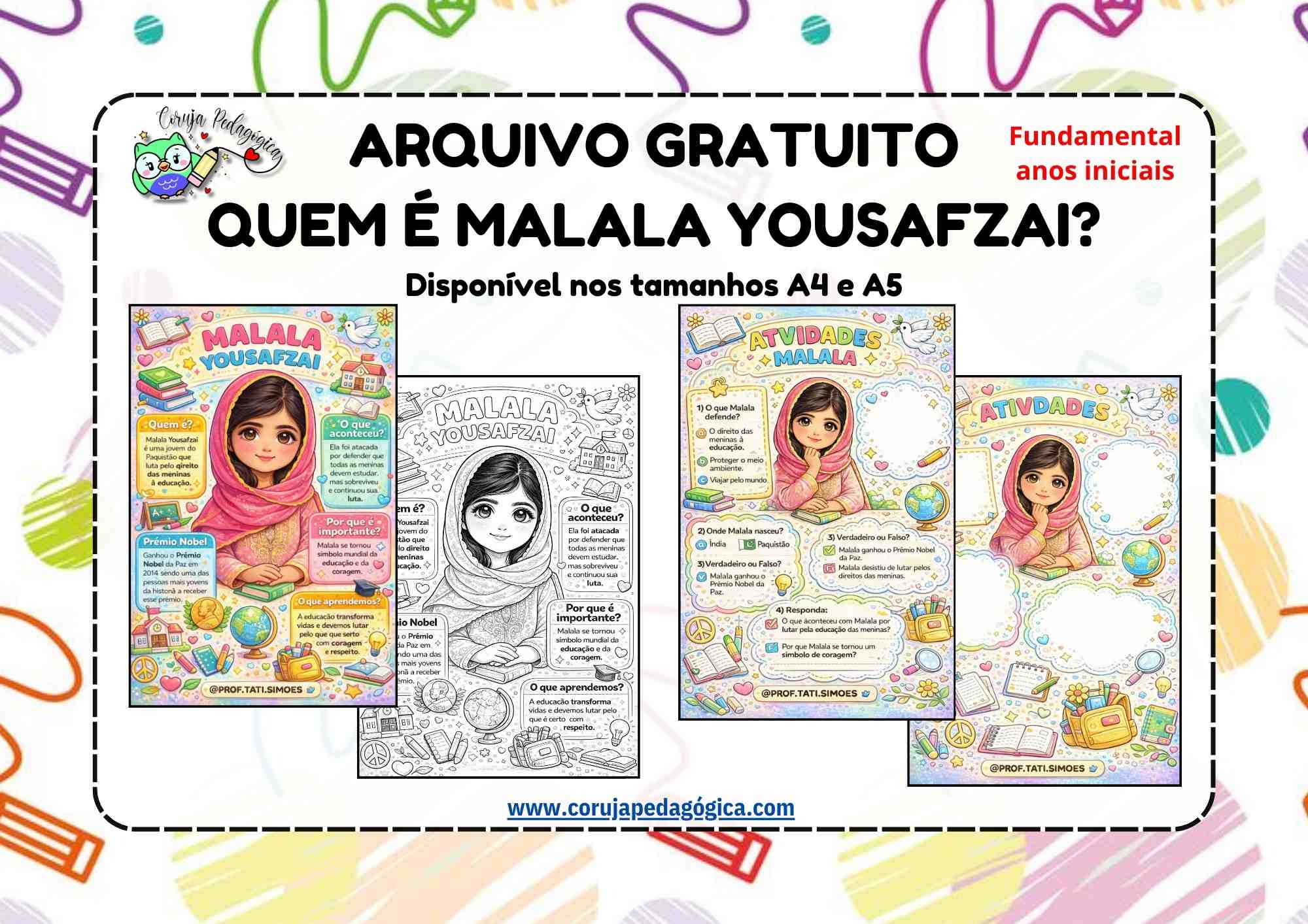 Atividade sobre Malala Yousafzai em PDF – Texto e Exercícios (BNCC) QUEM É MALALA Yousafzai_ @prof.tati.simoes