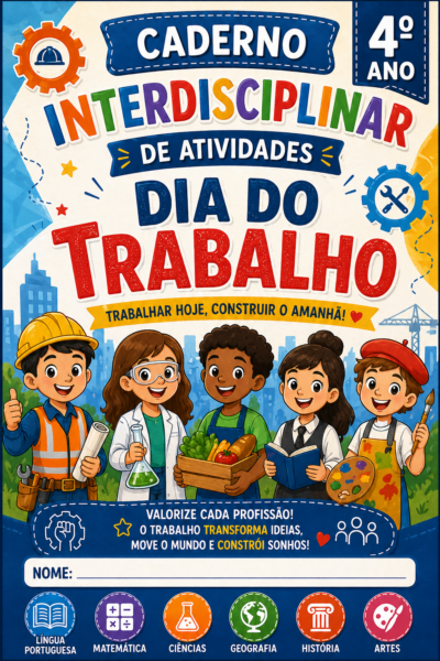 Caderno interdisciplinar Dia Dia do Trabalhador 5º ano completo - Colorido, gabarito e BNCC