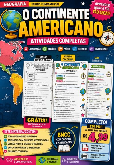 Atividades sobre o Continente Americano para 4º e 5º Ano (Ensino Fundamental 1) – Pronto para Imprimir