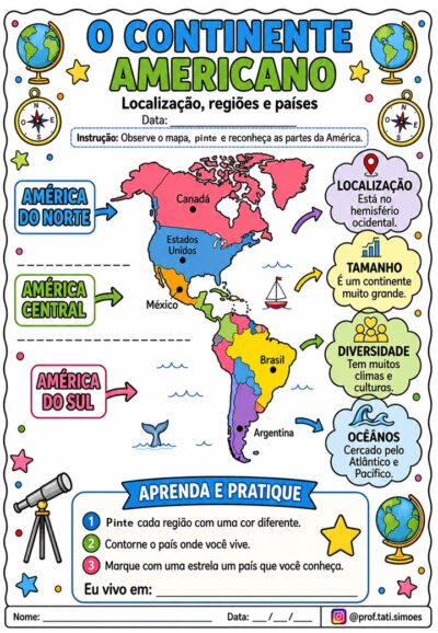 Atividades sobre o Continente Americano 4º e 5º Ano – BNCC