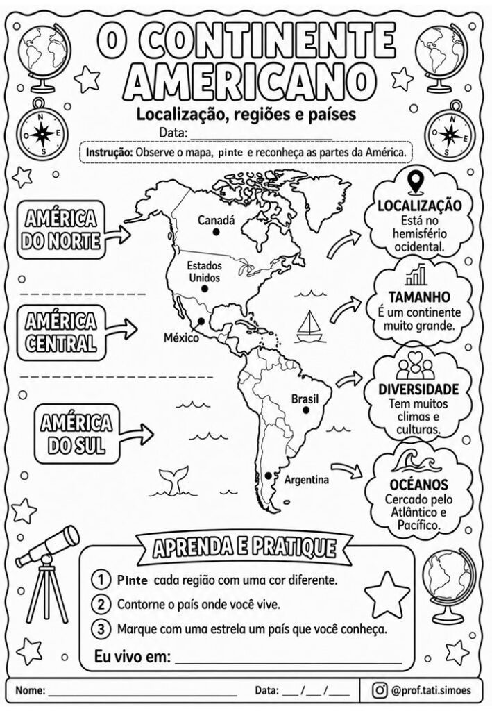 Atividades sobre o Continente Americano 4º e 5º Ano – BNCC