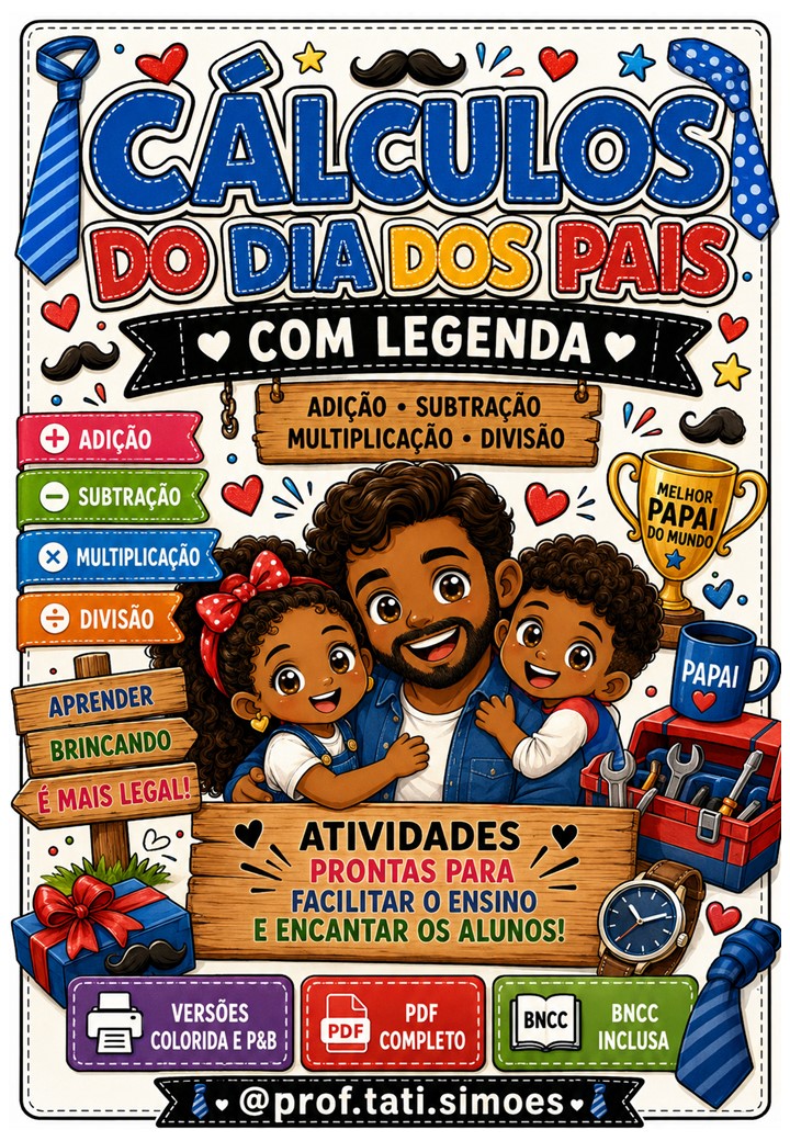 Cálculos Matemáticos do Dia dos Pais em PDF – 4 Operações com Legenda Caderno de Cálculos Matemáticos do Dia dos Pais em PDF – 4 Operações com Legenda